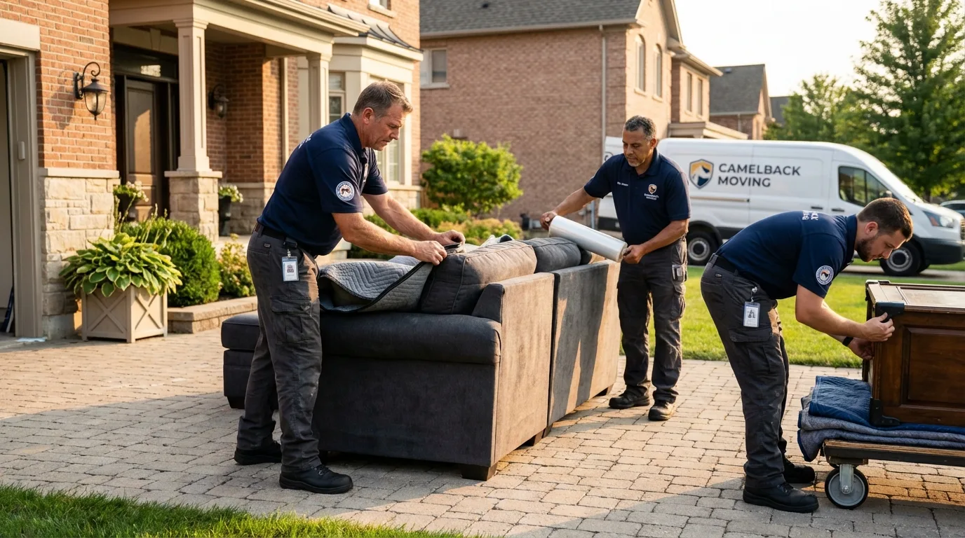 Large estate moving crew wrapping furniture in Derry, NH